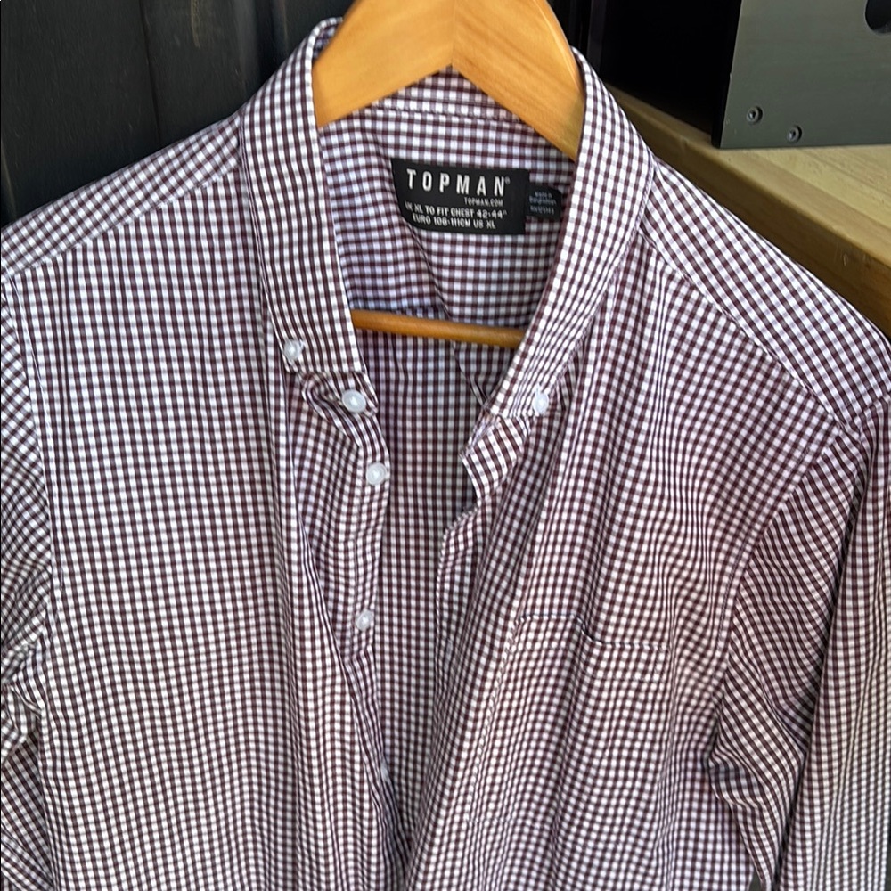 Topman Men's Checkered Shirt - Maroon